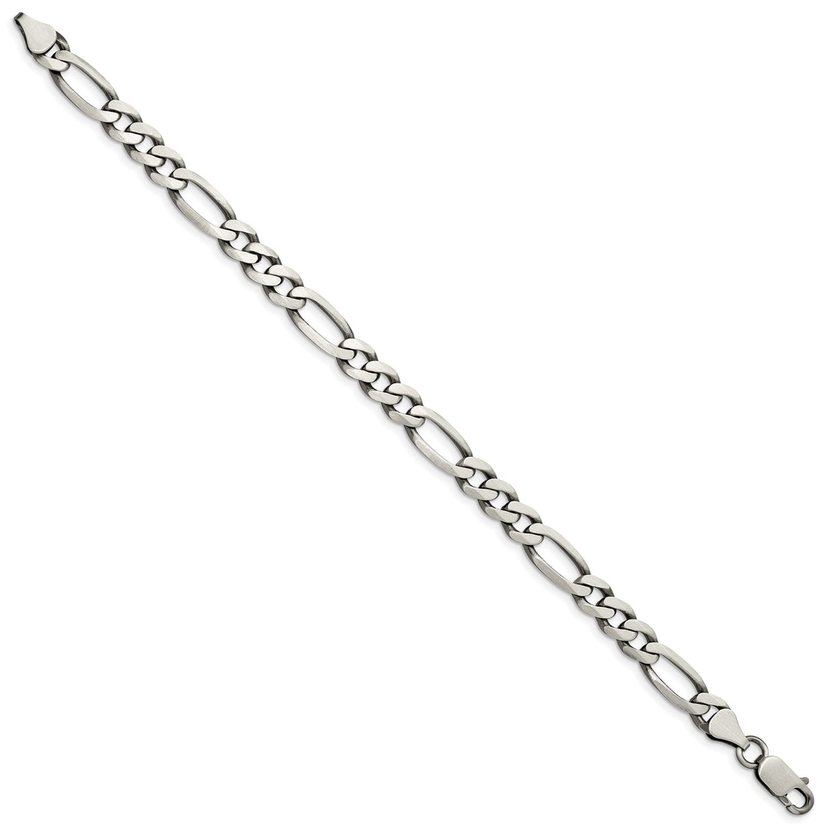 925 White Gold 6.5 mm Figaro Chain Bracelet, Solid