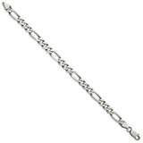 925 White Gold 6.5 mm Figaro Chain Bracelet, Solid