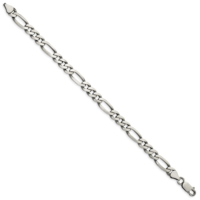 925 White Gold 6.5 mm Figaro Chain Bracelet, Solid