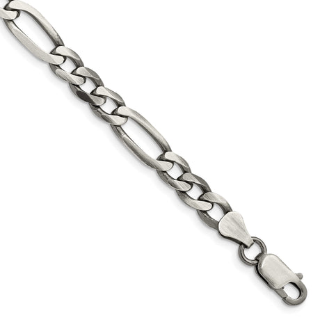 925 White Gold 6.5 mm Figaro Chain Bracelet, Solid shown for scale