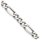 925 White Gold 6.5 mm Figaro Chain Necklace, Solid detail view