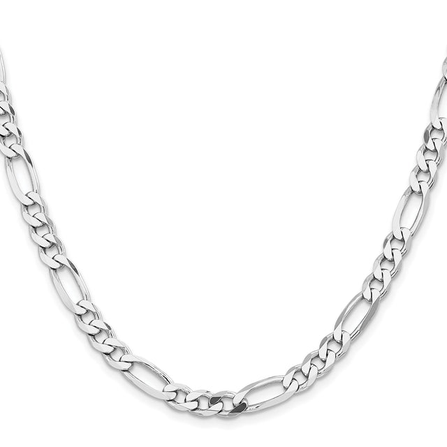 925 White Gold 6.5 mm Figaro Chain Necklace, Polished