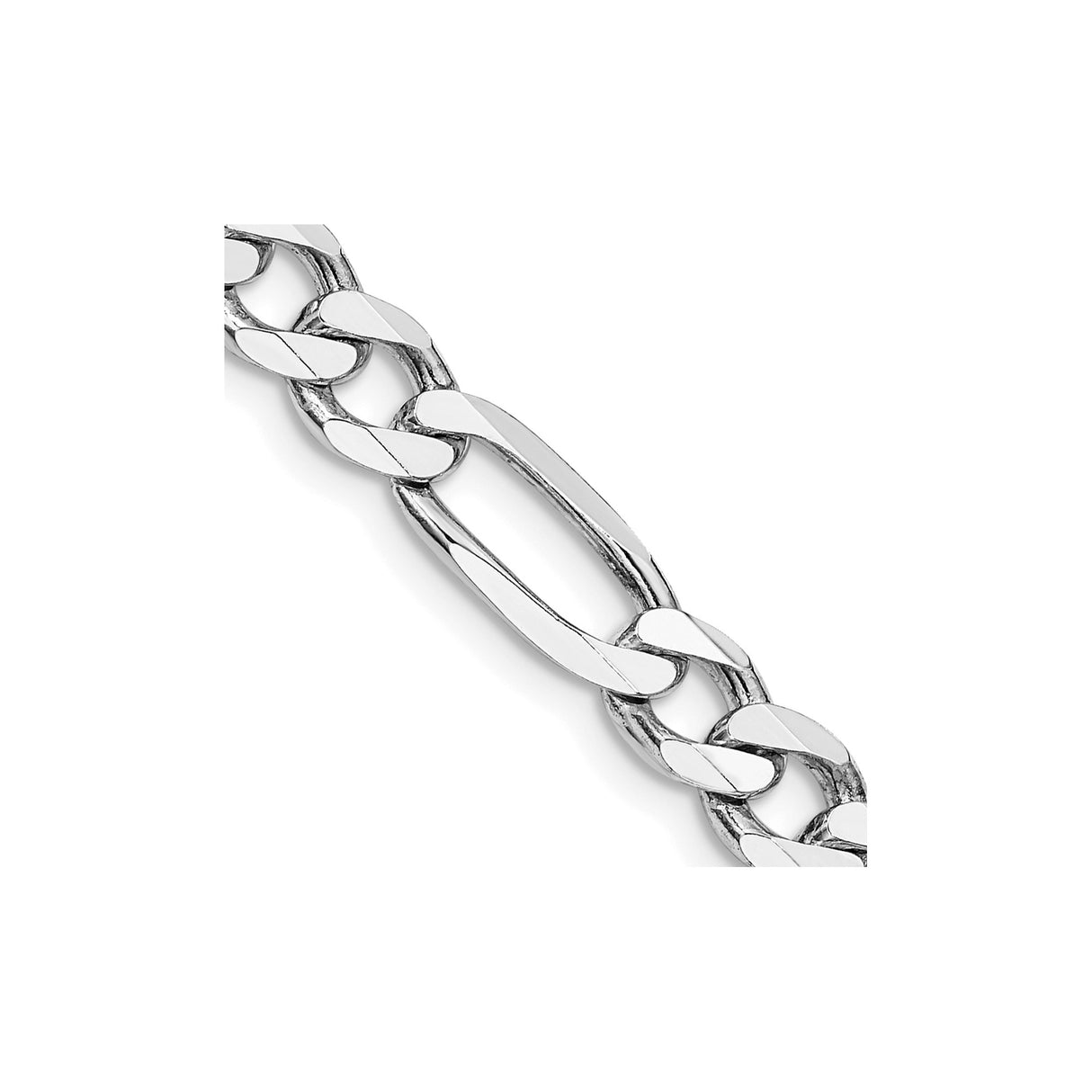 925 White Gold 6.5 mm Figaro Chain Necklace, Polished detail view