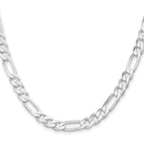 925 White Gold 7.5 mm Figaro Chain Necklace, Polished