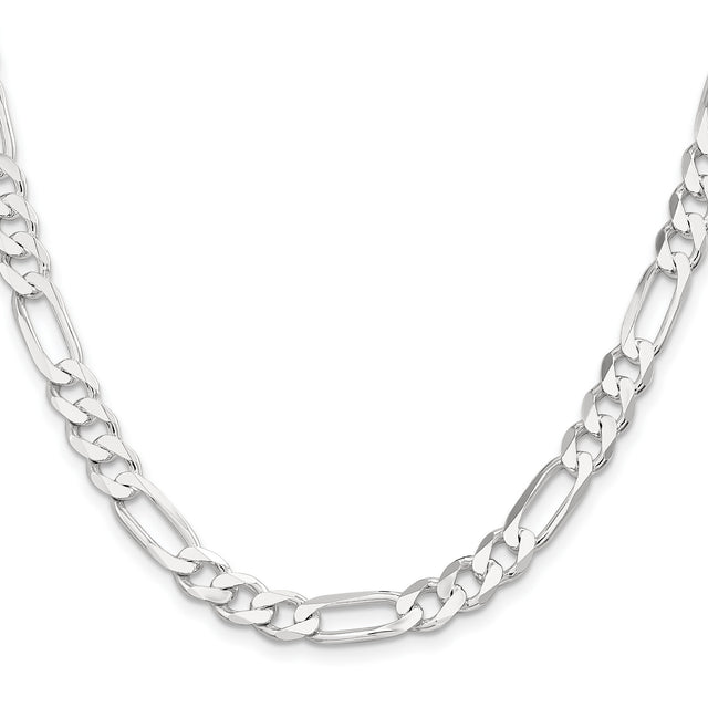 925 White Gold 7.5 mm Figaro Chain Necklace, Polished