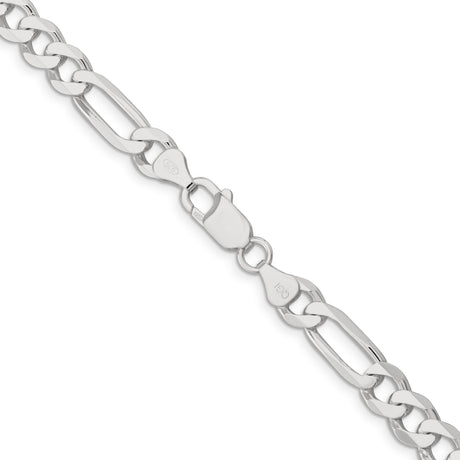 925 White Gold 7.5 mm Figaro Chain Necklace, Polished alternate angle