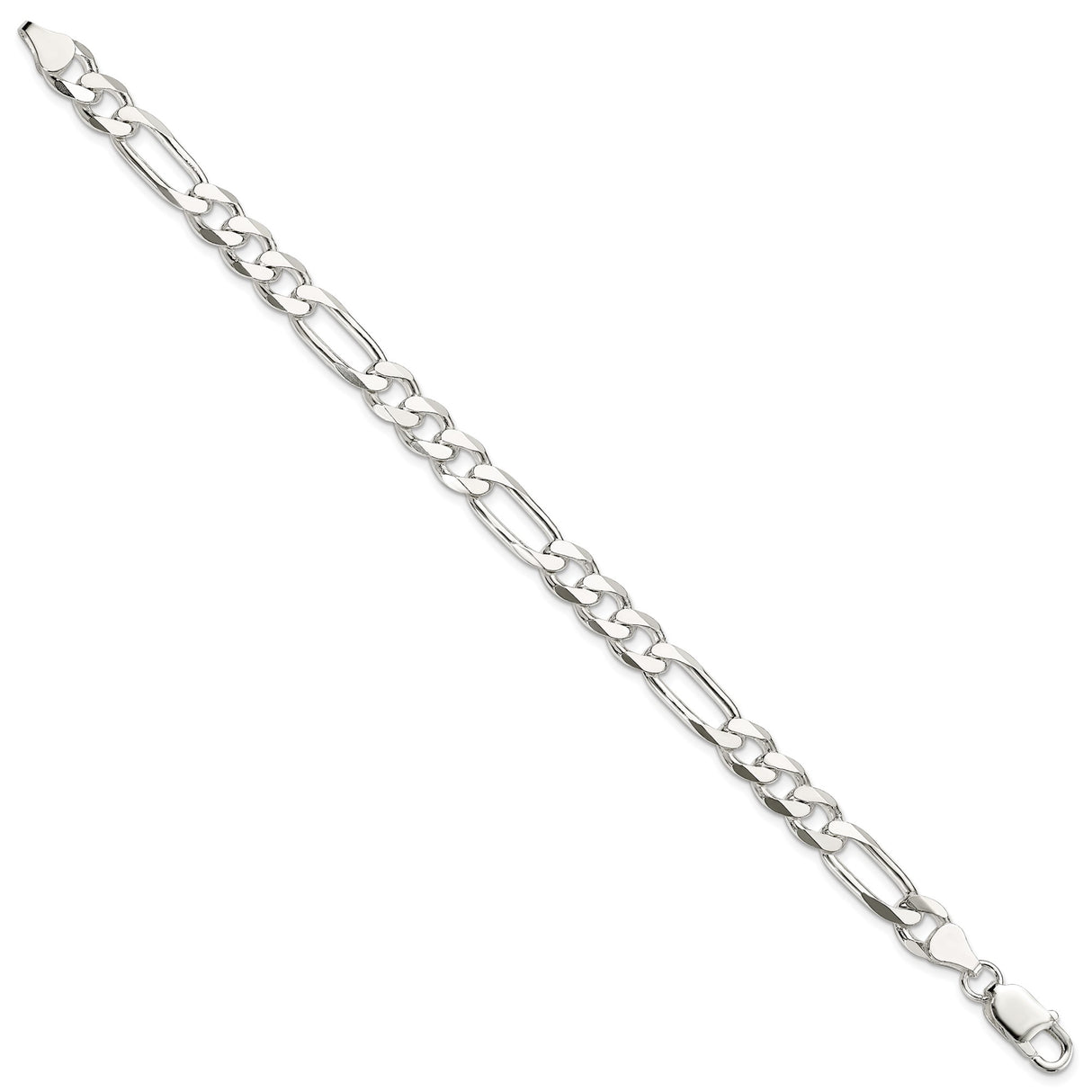 925 White Gold 7.5 mm Figaro Chain Anklet, Polished