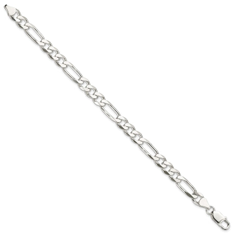 925 White Gold 7.5 mm Figaro Chain Anklet, Polished