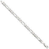 925 White Gold 7.5 mm Figaro Chain Bracelet, Polished
