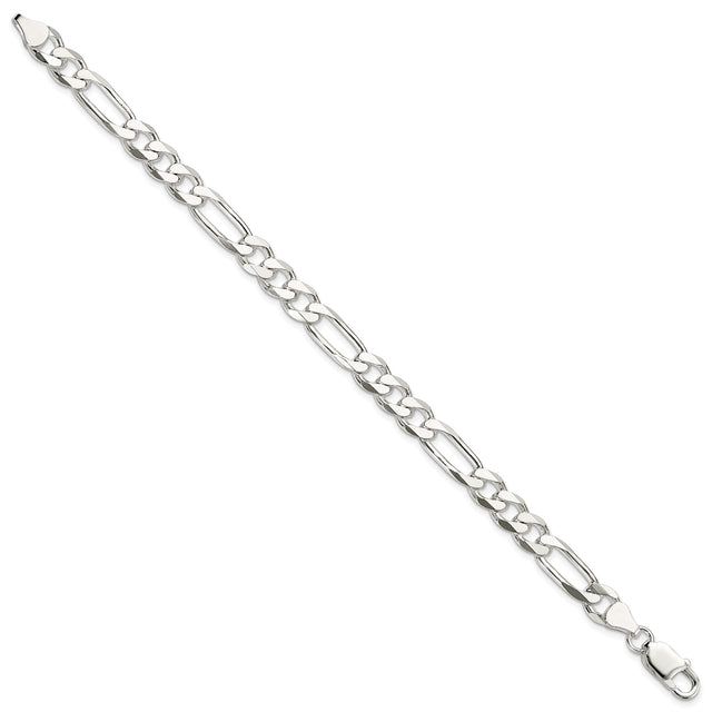925 White Gold 7.5 mm Figaro Chain Bracelet, Polished