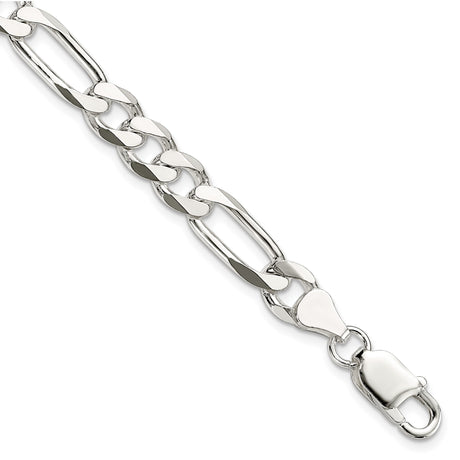 925 White Gold 7.5 mm Figaro Chain Anklet, Polished alternate angle