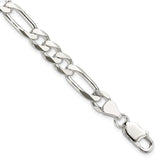 925 White Gold 7.5 mm Figaro Chain Bracelet, Polished alternate angle