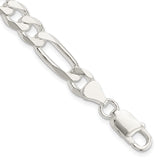 925 White Gold 7.5 mm Figaro Chain Anklet, Polished shown for scale