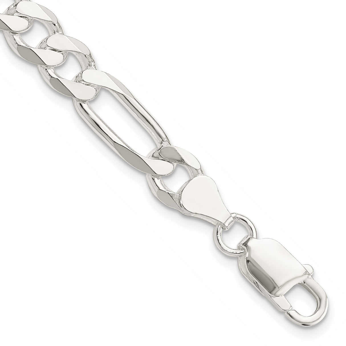 925 White Gold 7.5 mm Figaro Chain Bracelet, Polished shown for scale
