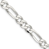 925 White Gold 7.5 mm Figaro Chain Necklace, Polished detail view