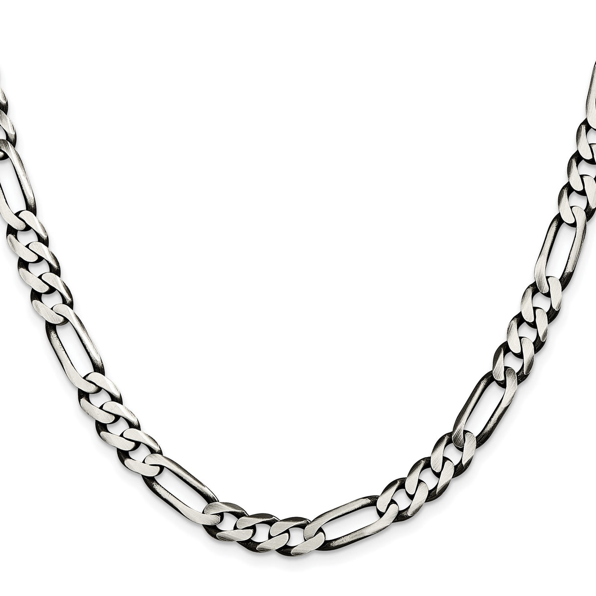 925 White Gold 7.5 mm Figaro Chain Necklace, Solid