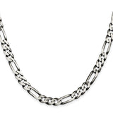 925 White Gold 7.5 mm Figaro Chain Necklace, Solid