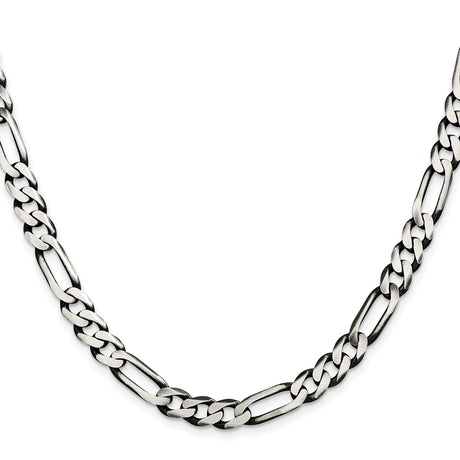 925 White Gold 7.5 mm Figaro Chain Necklace, Solid