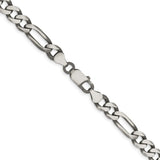 925 White Gold 7.5 mm Figaro Chain Necklace, Solid alternate angle