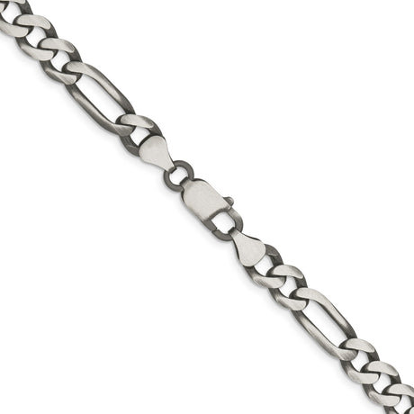 925 White Gold 7.5 mm Figaro Chain Necklace, Solid alternate angle
