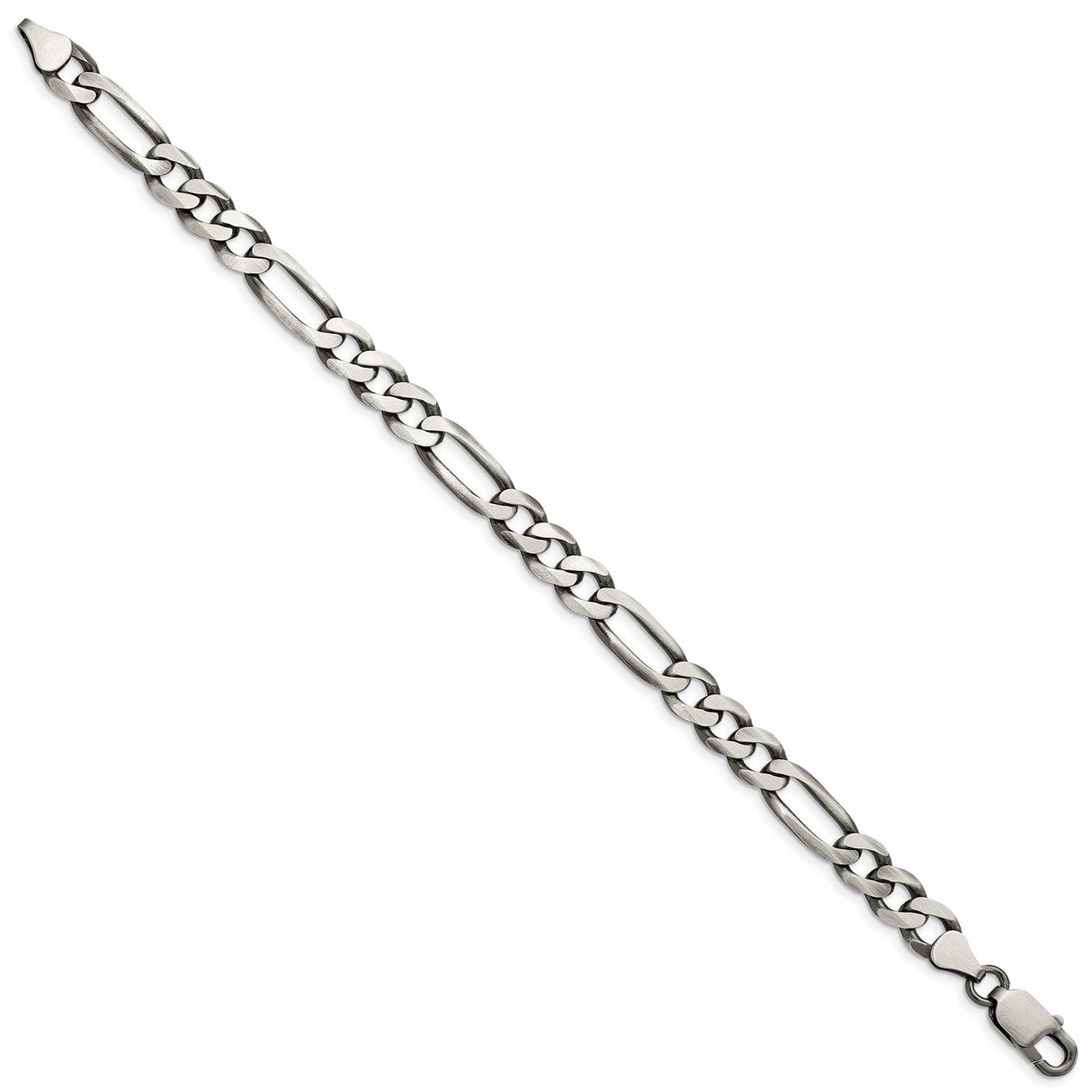 925 White Gold 7.5 mm Figaro Chain Anklet, Solid