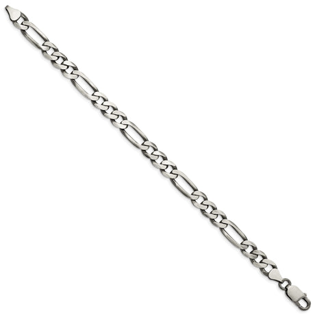 925 White Gold 7.5 mm Figaro Chain Anklet, Solid