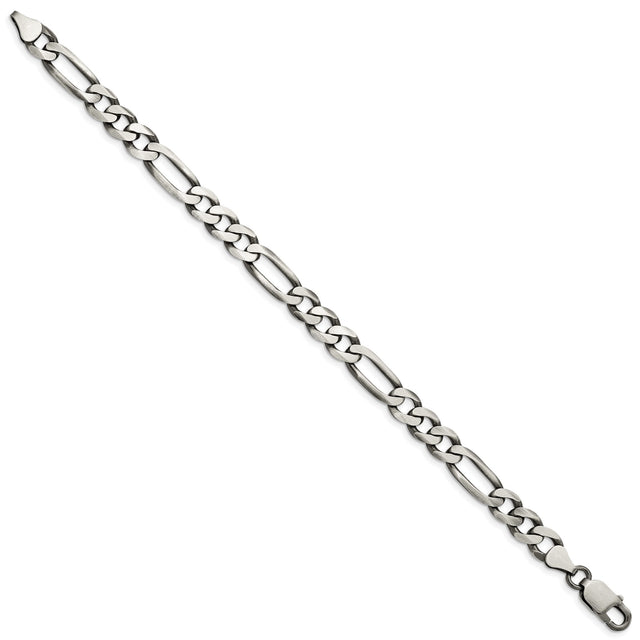 925 White Gold 7.5 mm Figaro Chain Anklet, Solid
