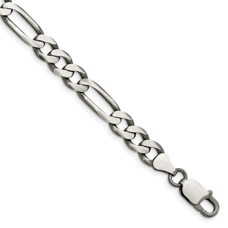 925 White Gold 7.5 mm Figaro Chain Bracelet, Solid shown for scale