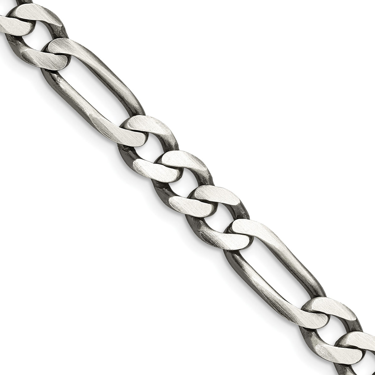 925 White Gold 7.5 mm Figaro Chain Necklace, Solid detail view