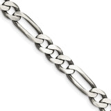 925 White Gold 7.5 mm Figaro Chain Necklace, Solid detail view