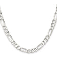 925 White Gold 7.5 mm Figaro Chain Necklace, Polished