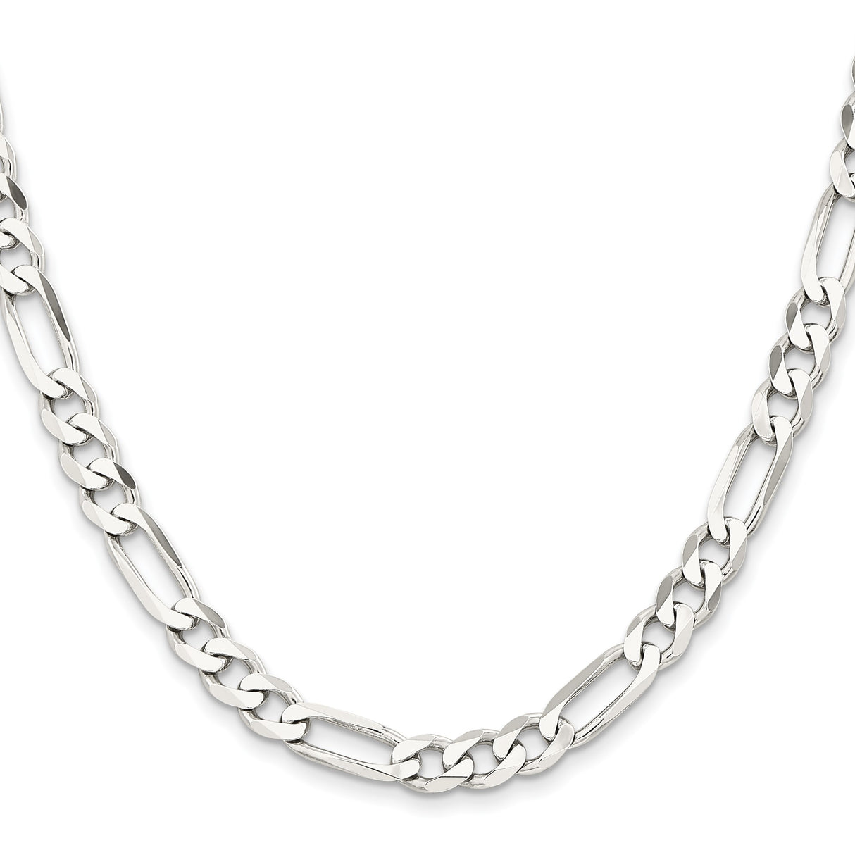 925 White Gold 7.5 mm Figaro Chain Necklace, Polished