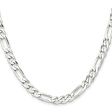 925 White Gold 7.5 mm Figaro Chain Necklace, Polished