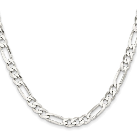 925 White Gold 7.5 mm Figaro Chain Necklace, Polished