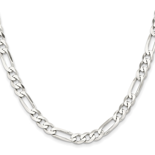 925 White Gold 7.5 mm Figaro Chain Necklace, Polished