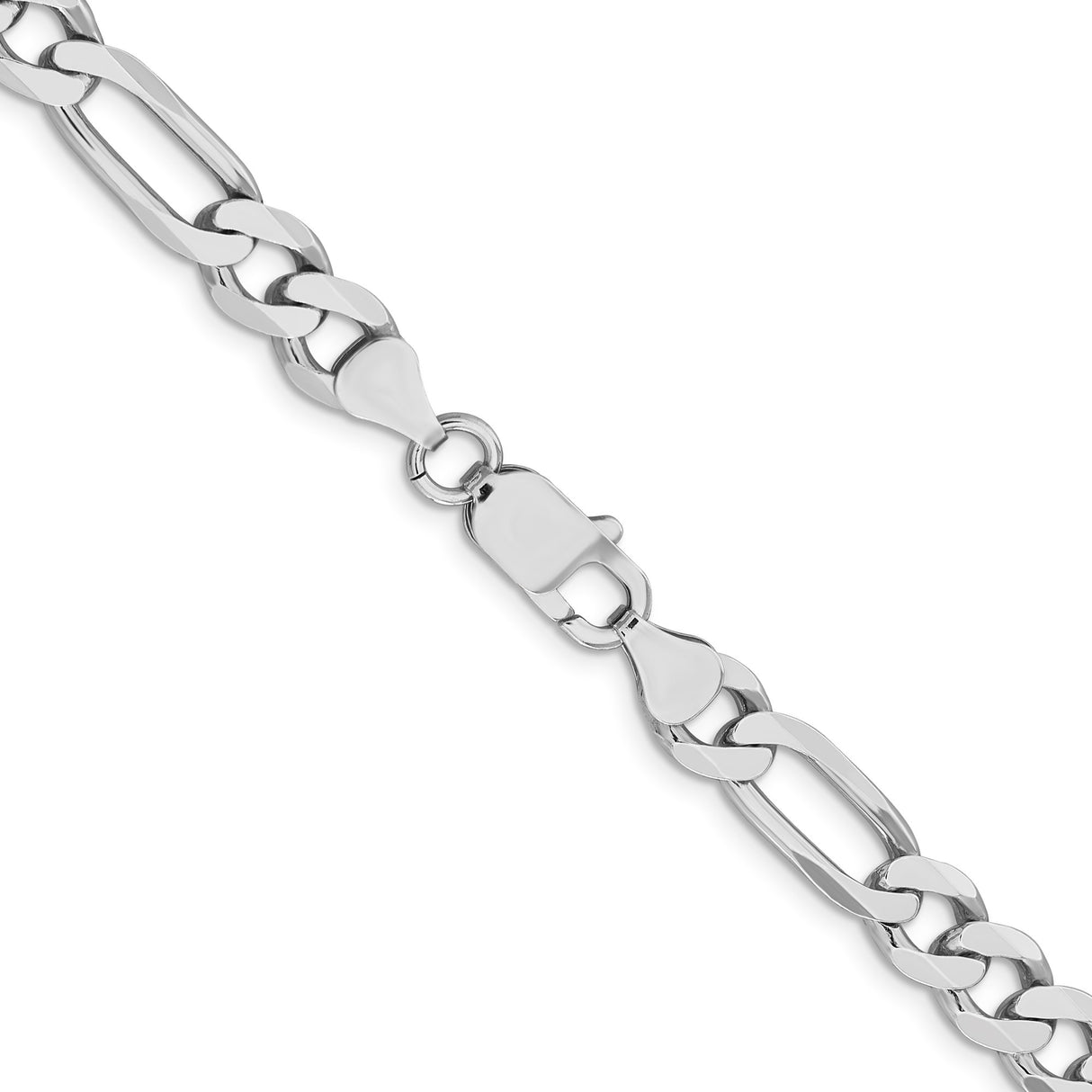 925 White Gold 7.5 mm Figaro Chain Necklace, Polished alternate angle