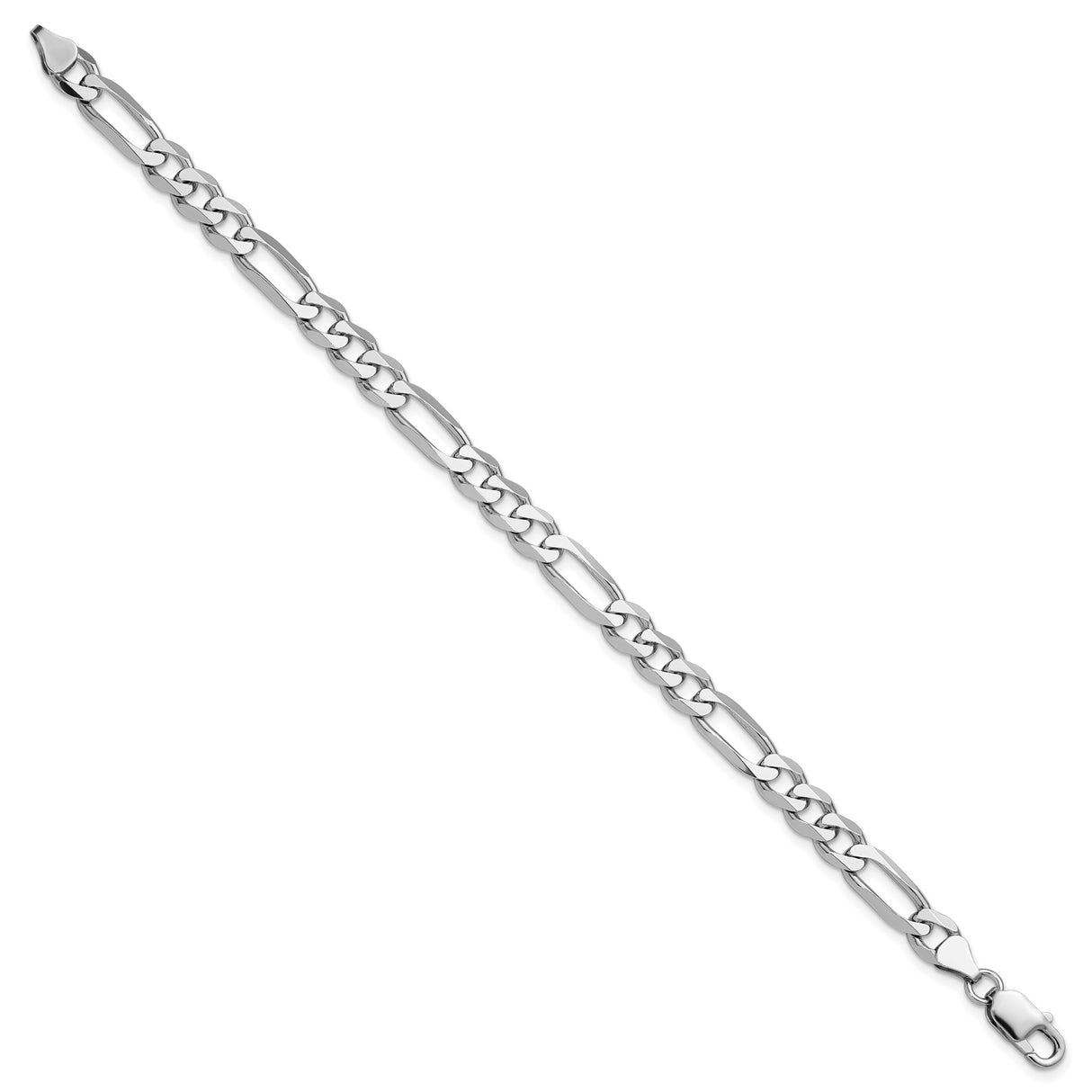 925 White Gold 7.5 mm Figaro Chain Bracelet, Polished