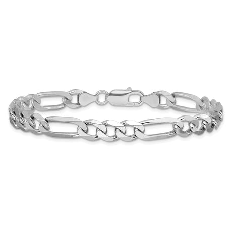 925 White Gold 7.5 mm Figaro Chain Anklet, Polished alternate angle