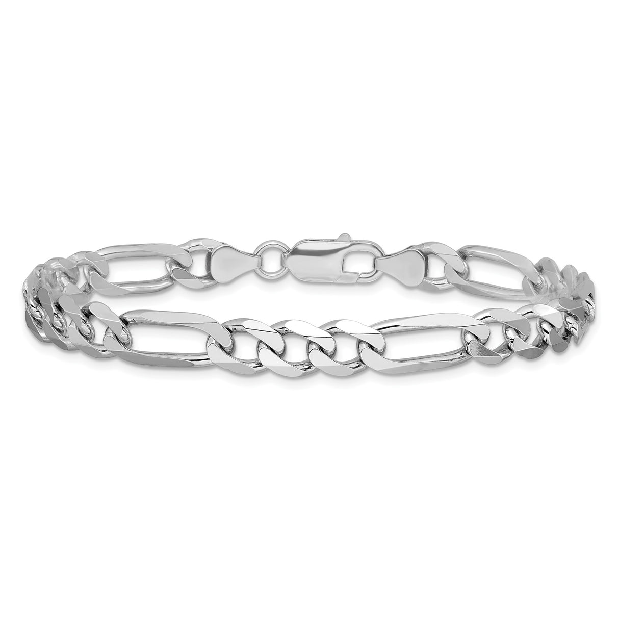 925 White Gold 7.5 mm Figaro Chain Bracelet, Polished alternate angle