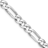 925 White Gold 7.5 mm Figaro Chain Necklace, Polished detail view