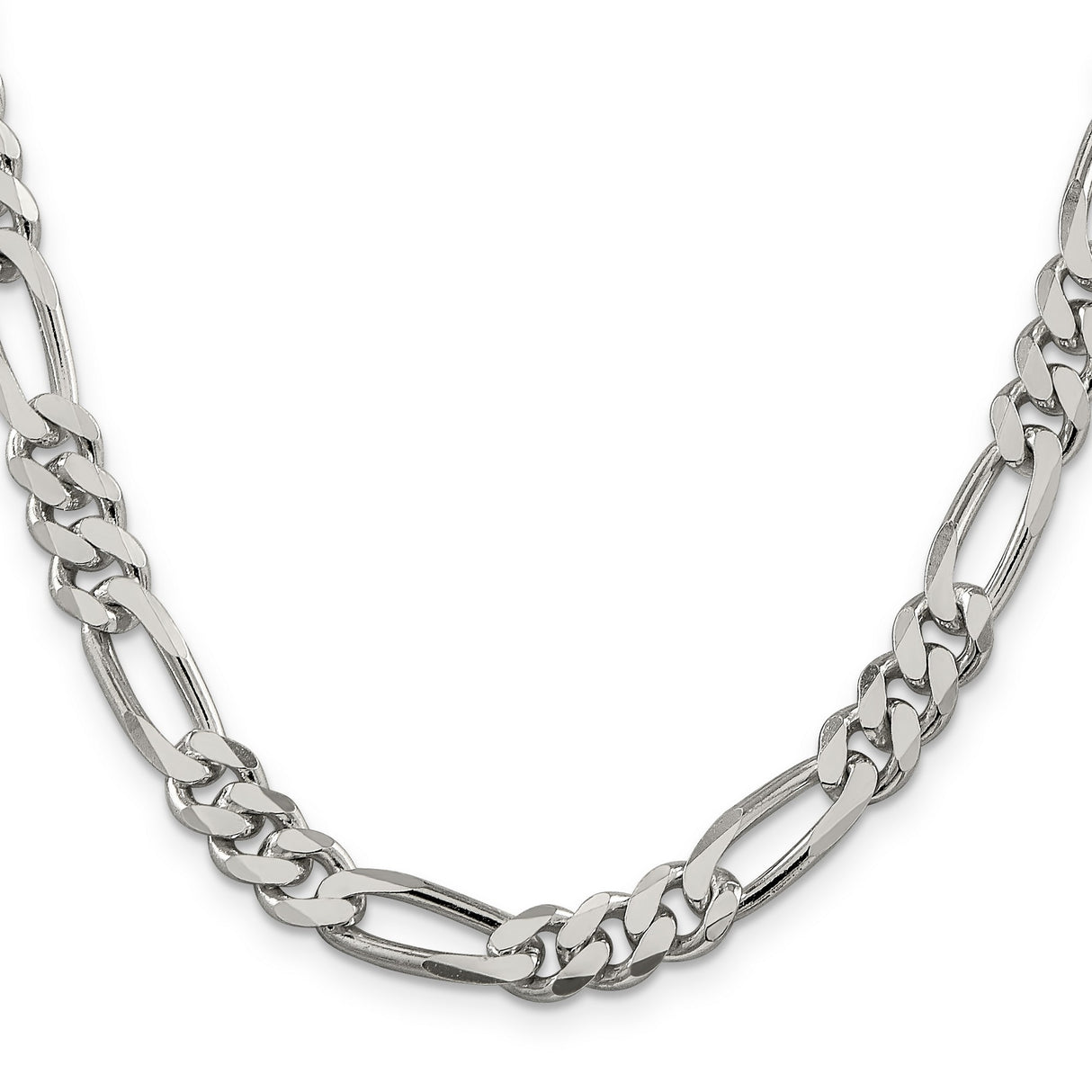 925 White Gold 8 mm Figaro Chain Necklace, Polished