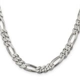 925 White Gold 8 mm Figaro Chain Necklace, Polished