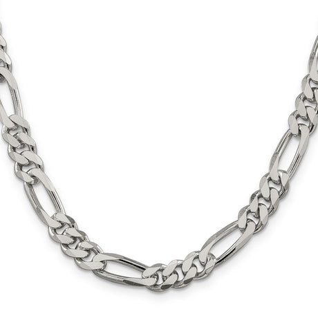 925 White Gold 8 mm Figaro Chain Necklace, Polished