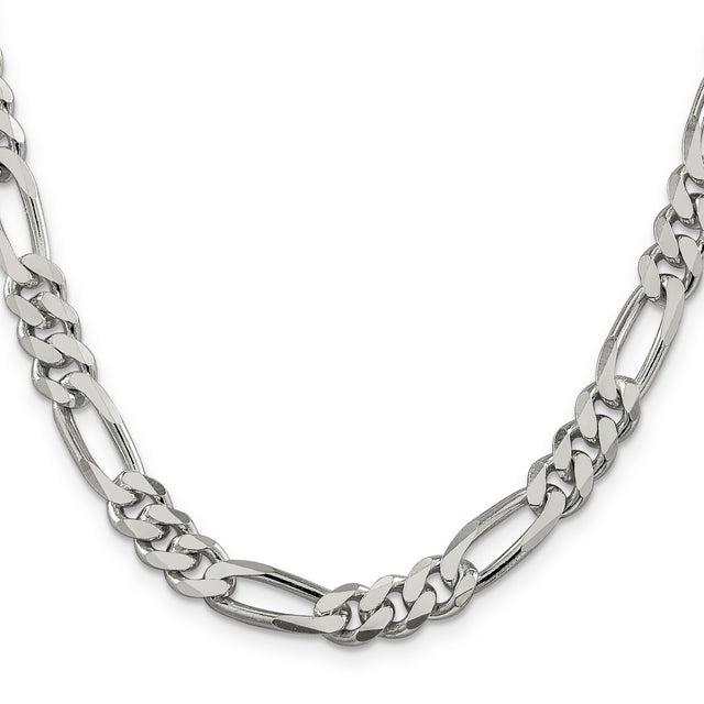 925 White Gold 8 mm Figaro Chain Necklace, Polished