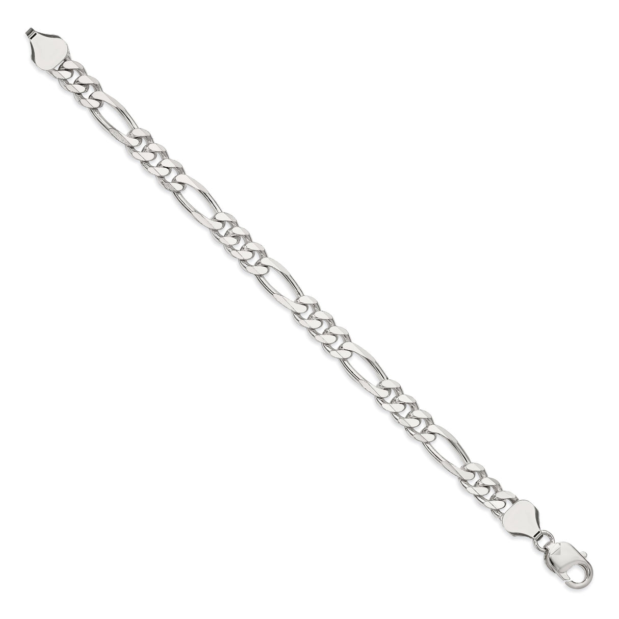 925 White Gold 8 mm Figaro Chain Anklet, Polished