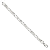 925 White Gold 8 mm Figaro Chain Anklet, Polished