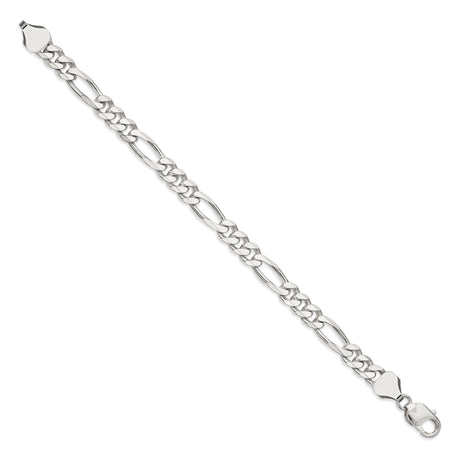 925 White Gold 8 mm Figaro Chain Anklet, Polished
