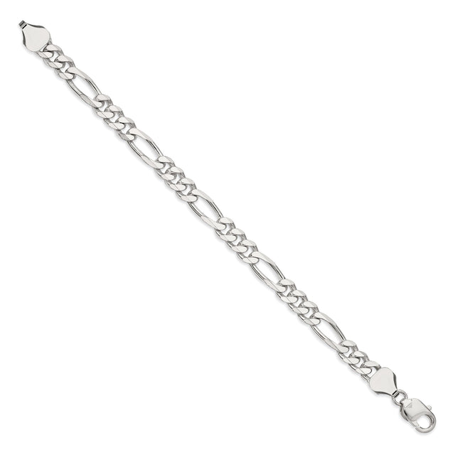 925 White Gold 8 mm Figaro Chain Bracelet, Polished