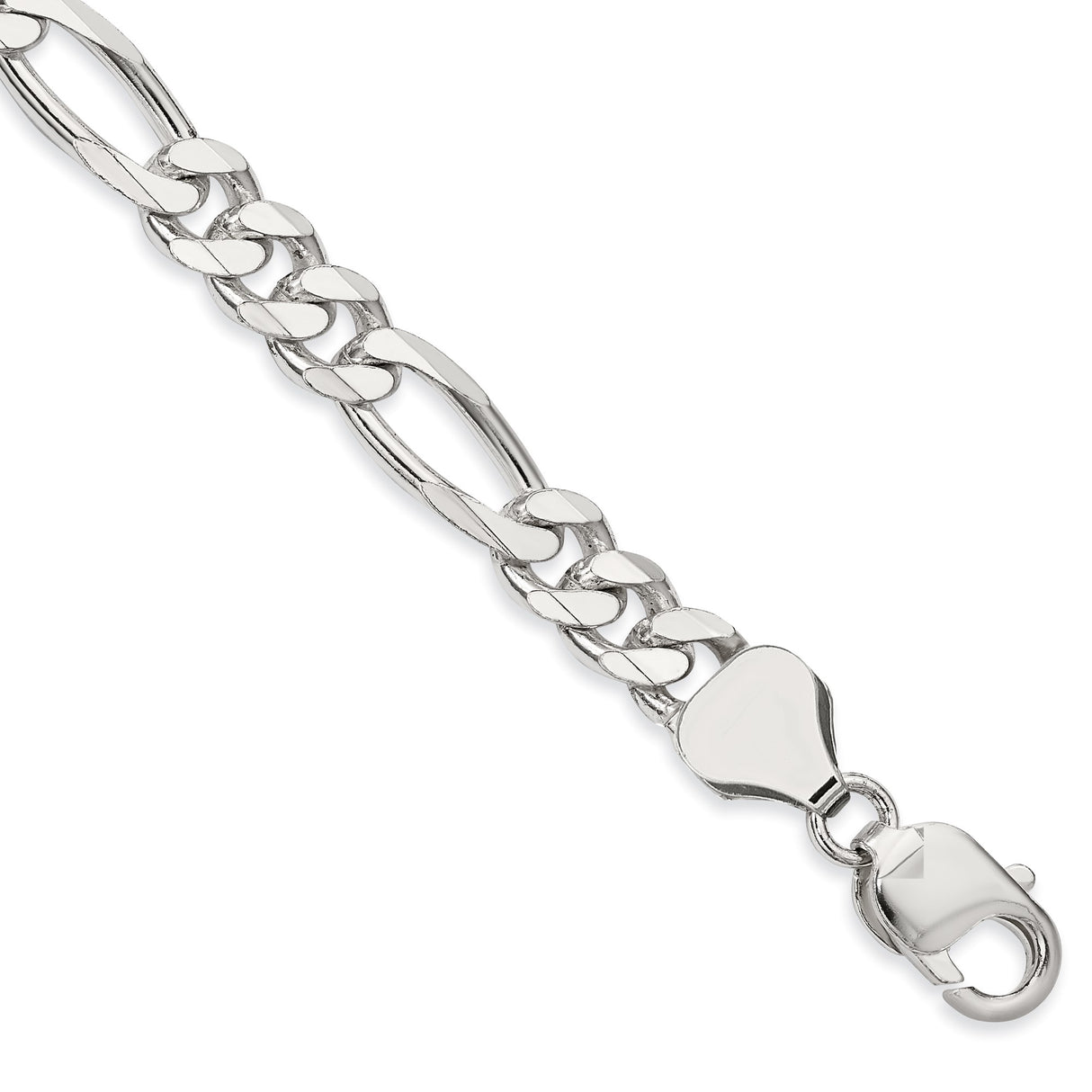 925 White Gold 8 mm Figaro Chain Anklet, Polished shown for scale