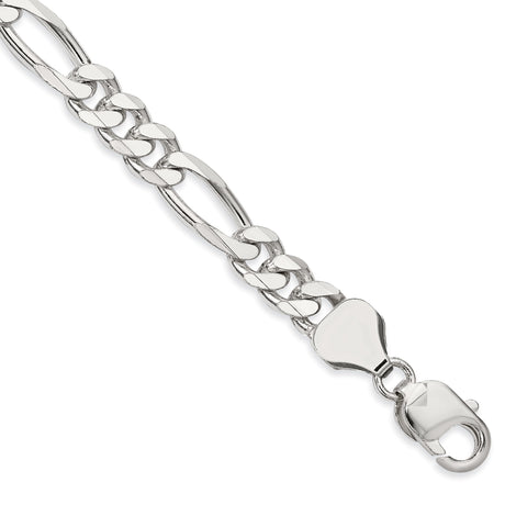 925 White Gold 8 mm Figaro Chain Anklet, Polished shown for scale